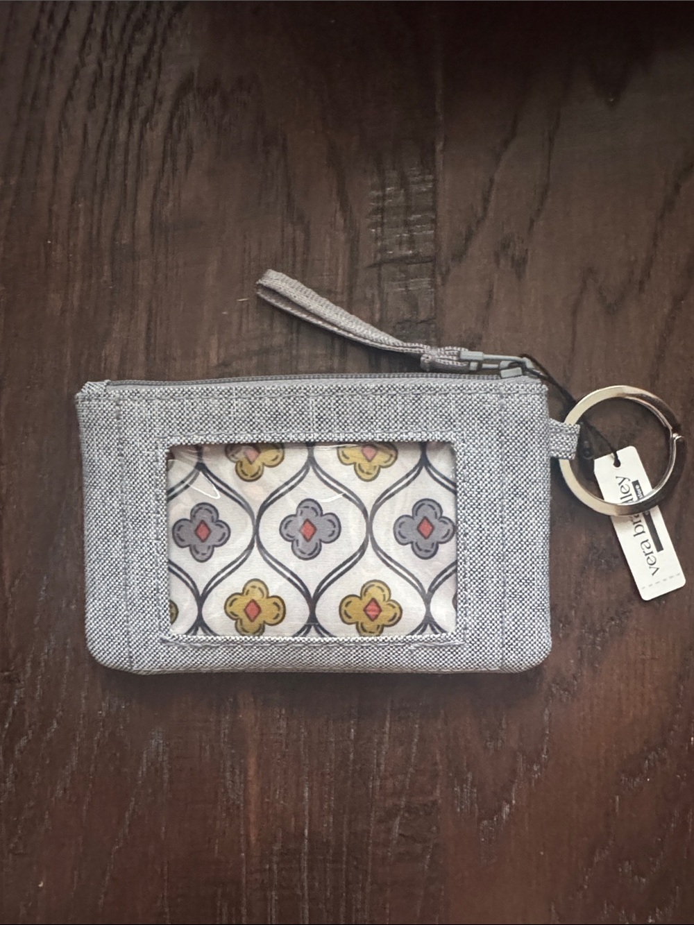 Vera Bradley ID Wristlet Gray with Yellow & Red Accents Lining